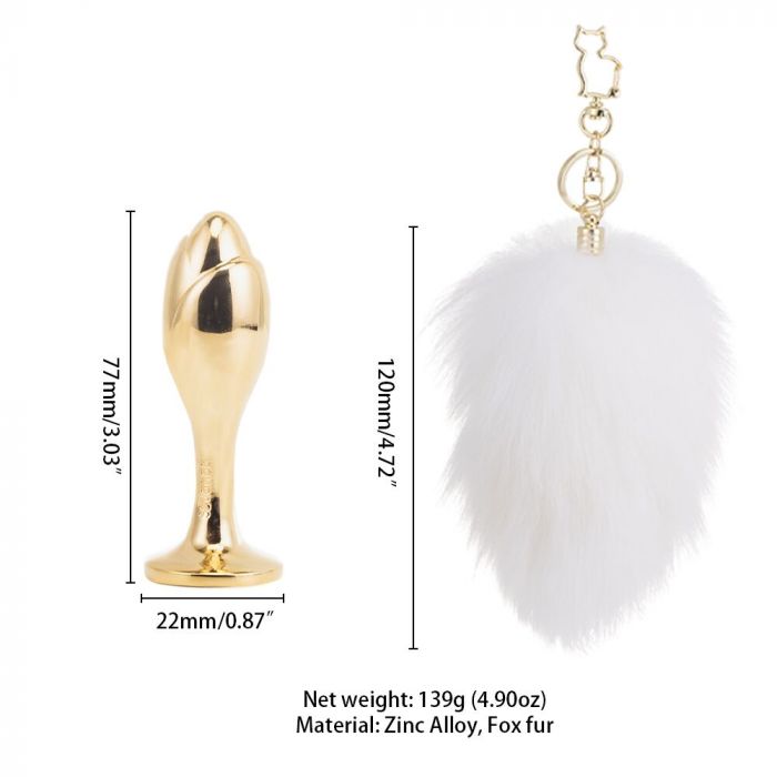 Металева анальна пробка — кролячий хвіст LOCKINK SEVANDA White Bunny-Tail Anal Rose-shape Plug