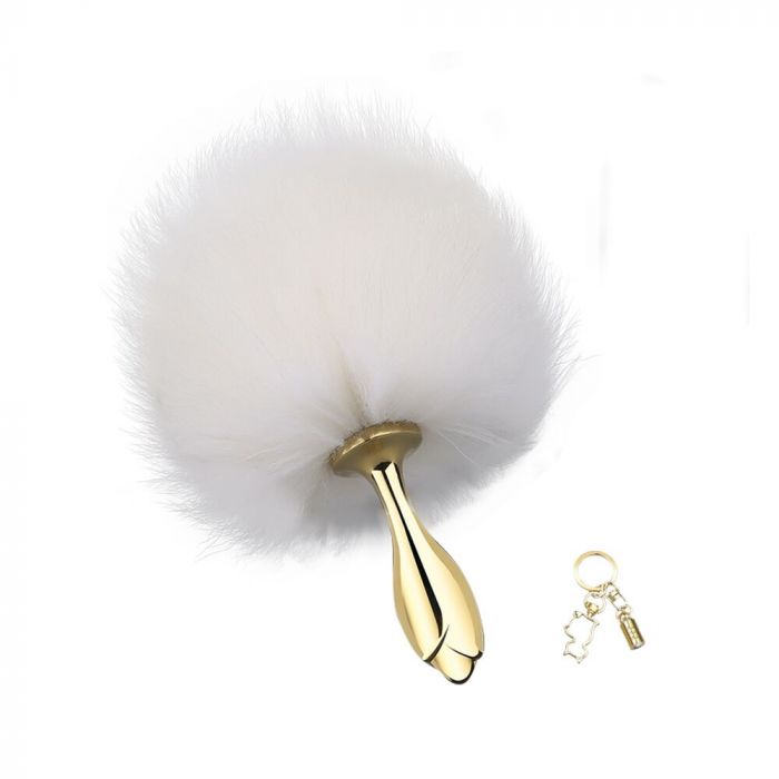 Металева анальна пробка — кролячий хвіст LOCKINK SEVANDA White Bunny-Tail Anal Rose-shape Plug