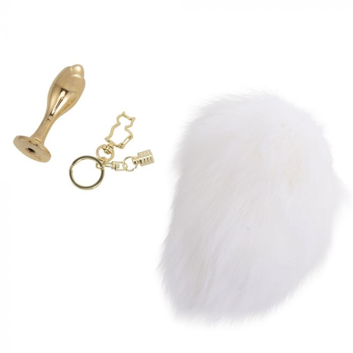 Металева анальна пробка — кролячий хвіст LOCKINK SEVANDA White Bunny-Tail Anal Rose-shape Plug