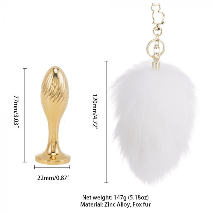 Металева анальна пробка — кролячий хвіст LOCKINK SEVANDA White Bunny-Tail Anal Pear-shape Plug