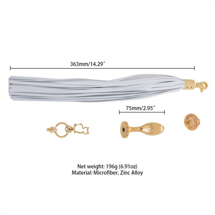 Анальна пробка з флогером LOCKINK SEVANDA White Pony-Tail Anal Pear-shape Plug