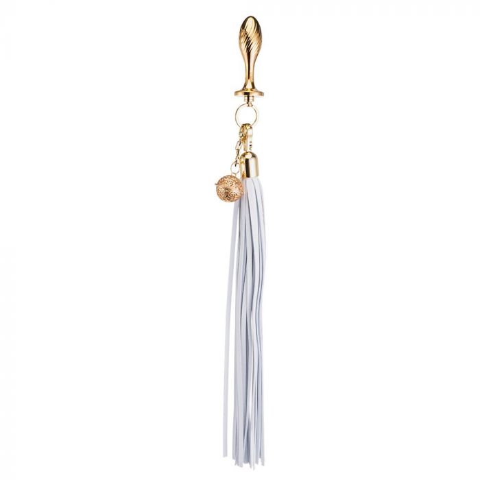 Анальна пробка з флогером LOCKINK SEVANDA White Pony-Tail Anal Pear-shape Plug