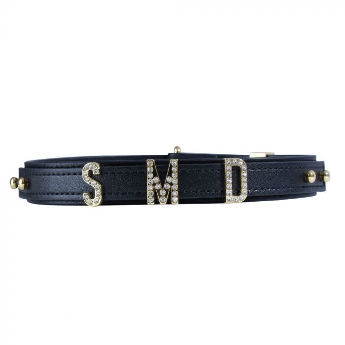 Нашийник LOCKINK Dark DIY Alphabet Collar, чорний, штучна шкіра, букви зі стразами
