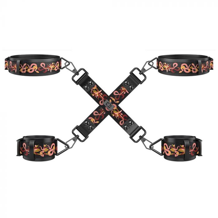 БДСМ-набір LOCKINK The Flowering Serpent Bondage Set, чорний, з малюнком у вигляді змій, 12 предметів