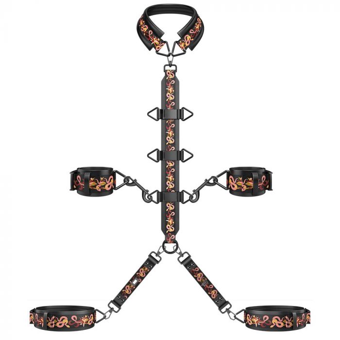 БДСМ-набір LOCKINK The Flowering Serpent Bondage Set, чорний, з малюнком у вигляді змій, 12 предметів