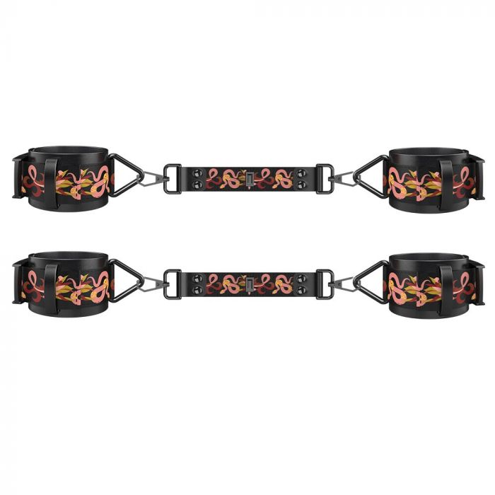 БДСМ-набір LOCKINK The Flowering Serpent Bondage Set, чорний, з малюнком у вигляді змій, 12 предметів