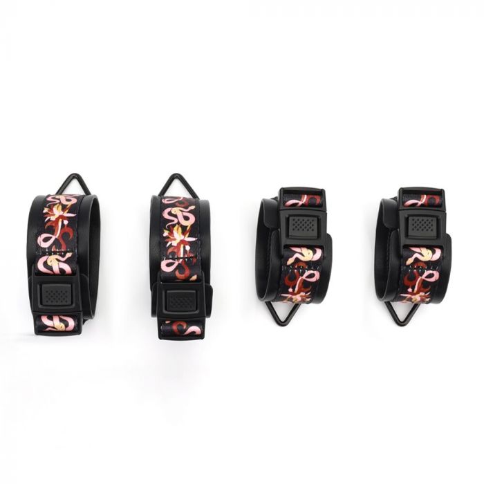 БДСМ-набір LOCKINK The Flowering Serpent Bondage Set, чорний, з малюнком у вигляді змій, 12 предметів