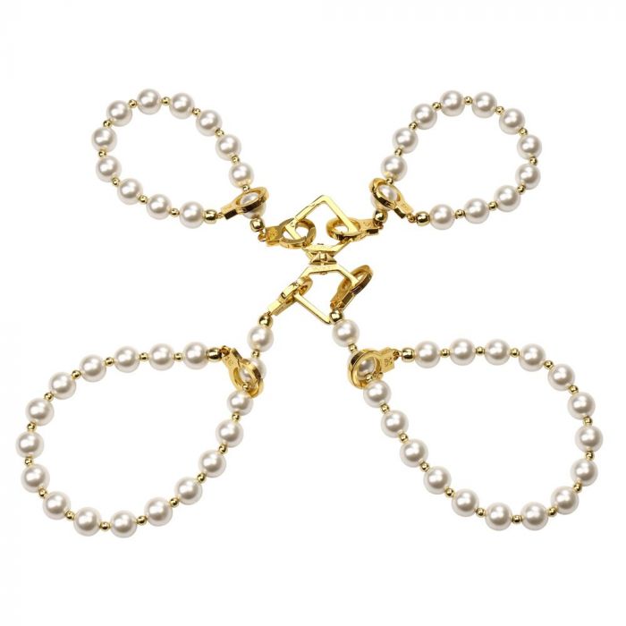 Перлинний набір для фіксації LOCKINK Pearl Bondage & Restraint Set, наручники, поножі, повідець