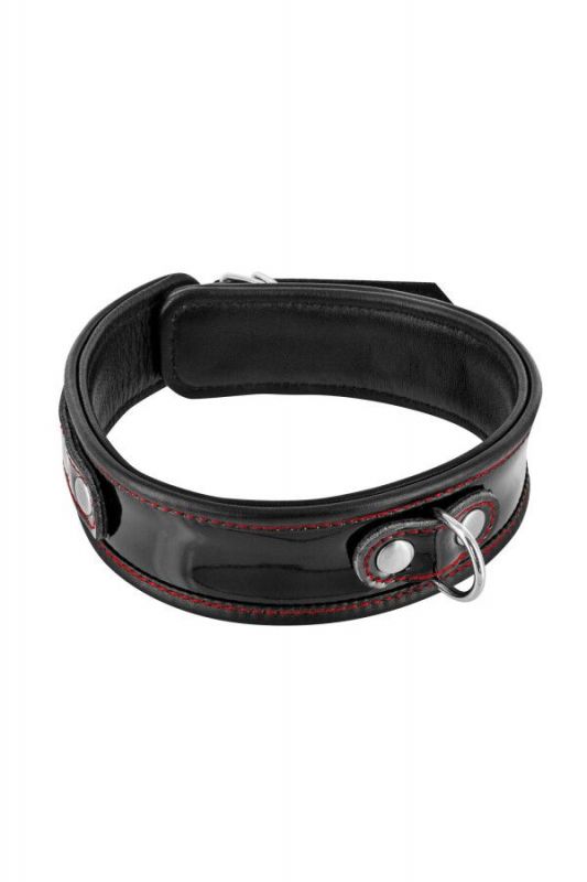 Нашийник із натуральної шкіри Fetish Tentation Premium Patent leather choker, кріпильне кільце