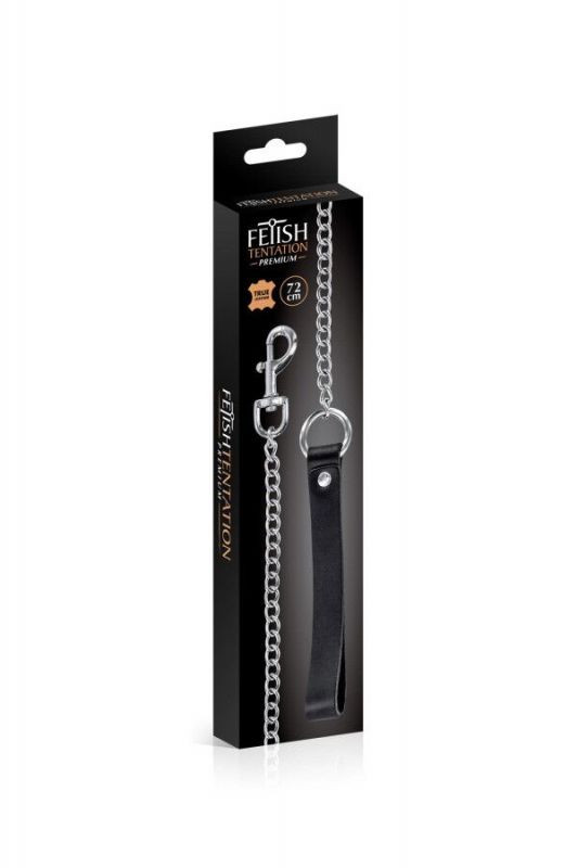 Повідець із натуральної шкіри Fetish Tentation Premium Metal leash with cowhide leather wrist 72 см