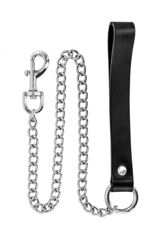 Повідець із натуральної шкіри Fetish Tentation Premium Metal leash with cowhide leather wrist 72 см