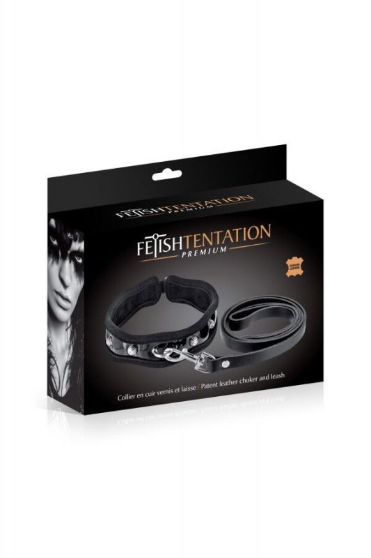Повідець із нашийником Fetish Tentation Premium Patent Leather Choker & Leash