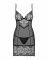 Сорочка Obsessive Alluria chemise & thong, L/XL, чорна, мереживо+мікросітка, стрінги в комплекті