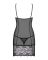Сорочка Obsessive Alluria chemise & thong, L/XL, чорна, мереживо+мікросітка, стрінги в комплекті