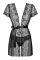 Пеньюар Obsessive Alluria peignoir & thong, L/XL, прозорий, з мереживом, пояс, трусики в комплекті