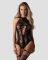 Бодістокінг Obsessive Bodystocking F240, S/M/L, чорний, мереживний малюнок, імітація боді з панчохами