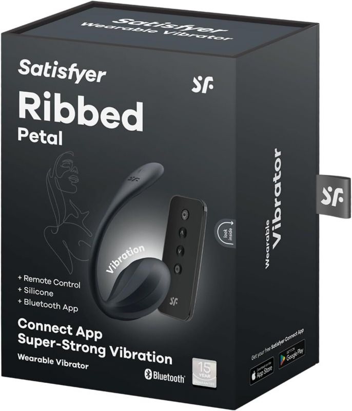 Смарт-віброяйце Satisfyer Ribbed Petal Connect App Black, керування зі смартфона, пульт ДК