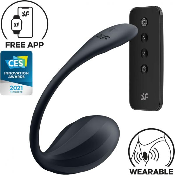 Смарт-віброяйце Satisfyer Ribbed Petal Connect App Black, керування зі смартфона, пульт ДК