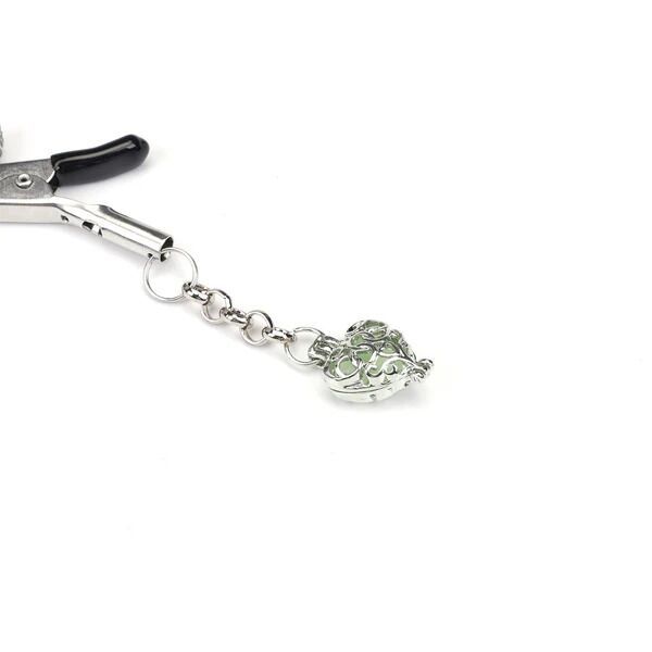 Затискачі для сосків із сердечком Liebe Seele Glow-in-dark Nipple Clamps Green, світяться в темряві