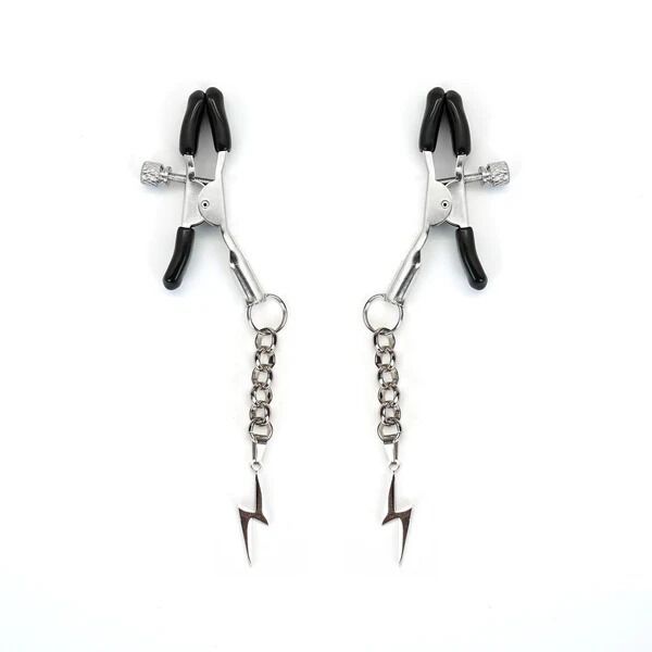 Затискачі для сосків Liebe Seele Lightning Nipple Clamps Silver, підвіска-блискавка