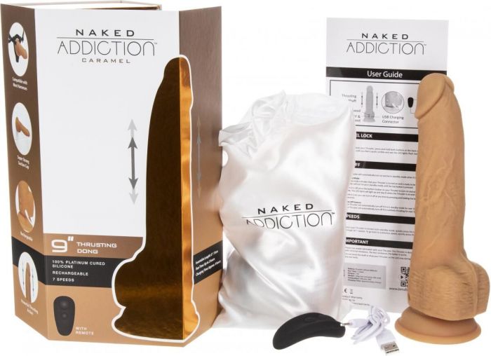 Фалоімітатор з пульсацією Naked ADDICTION Dominic 9″ Caramel, пульт ДК, діаметр 4,2 см
