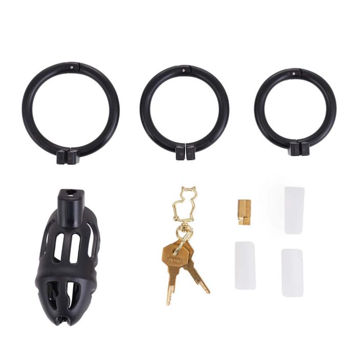 Клітка для пеніса LOCKINK SEVANDA Plastic Penis Chastity Cage, чорна, 3 кільця різних розмірів