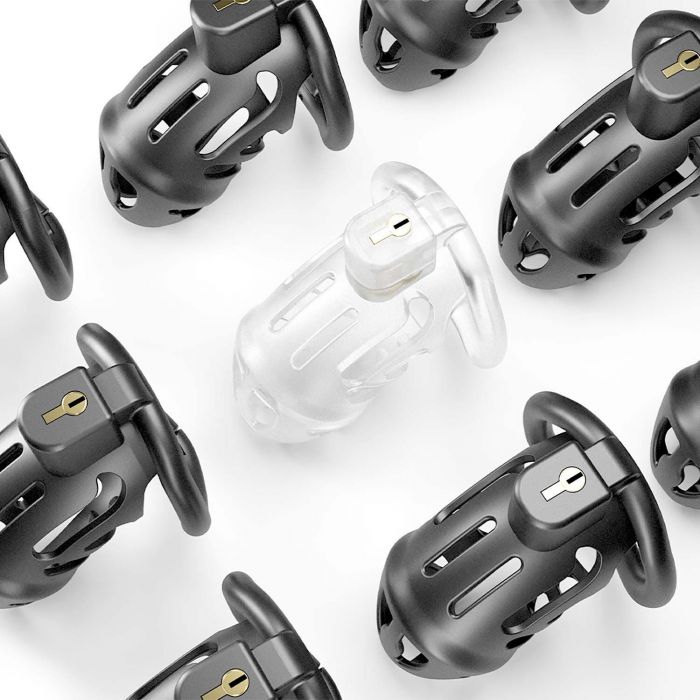 Клітка для пеніса LOCKINK SEVANDA Plastic Penis Chastity Cage, чорна, 3 кільця різних розмірів
