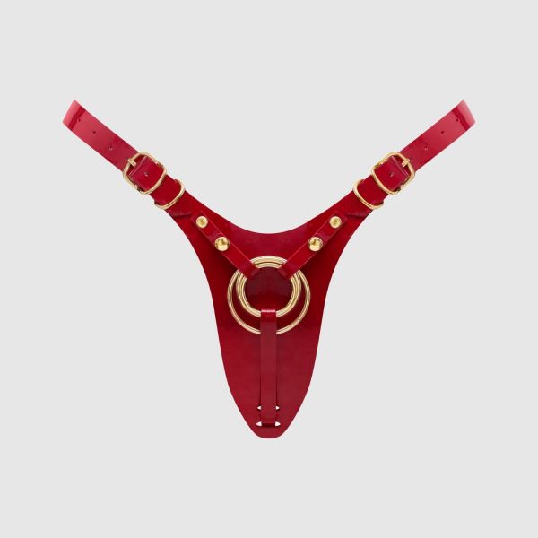 Трусики для страпона Strap-On-Me Leatherette Harness Fabulous - One Size - Red Glossy