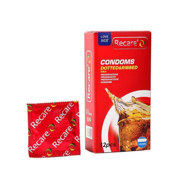 Презервативи Recare Cola Dotted&Ribbed Condoms 12 шт, з пухирцями та ребрами, аромат: Кола