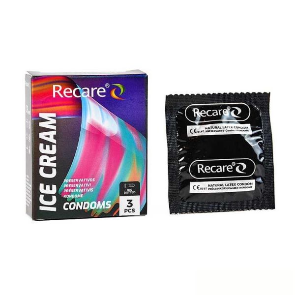 Презервативи Holographic Recare Ice Cream Big Dotted Condoms 3 шт, з пухирцями, аромат: морозиво