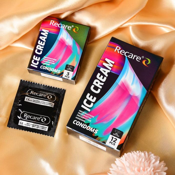 Презервативи Holographic Recare Ice Cream Big Dotted Condoms 12 шт, з пухирцями, аромат: морозиво