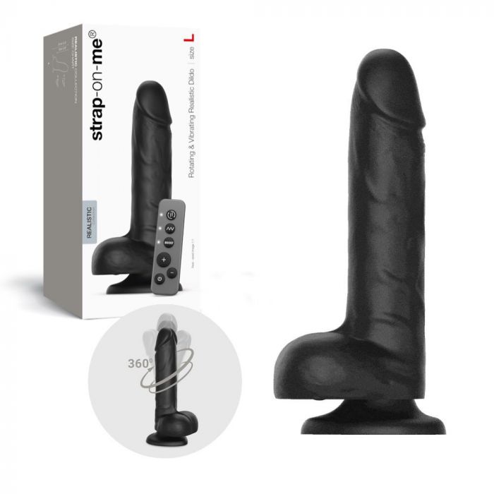 Фалоімітатор з вібрацією та ротацією Strap-On-Me Rotating & Vibrating Realistic Dildo – L – Black