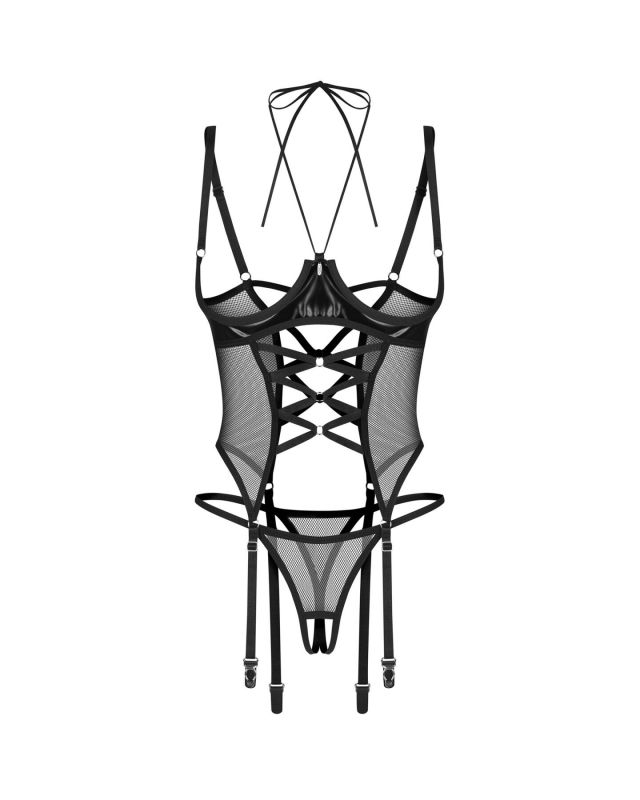 Корсет Obsessive Dominna cupless corset & crotchless thong L/XL