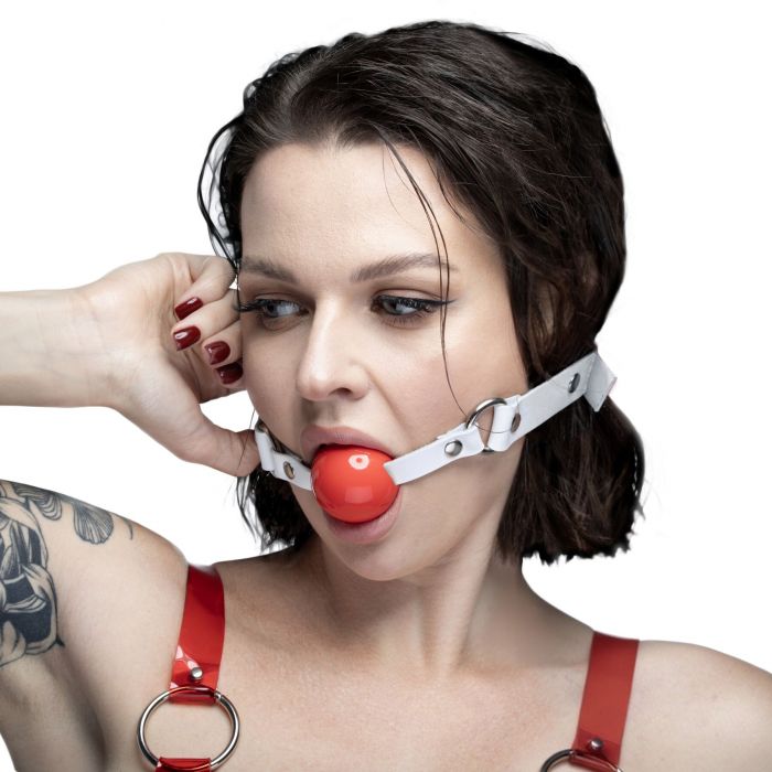 Кляп силіконовий Feral Feelings Silicon Ball Gag White/Red, білий ремінець, червона кулька
