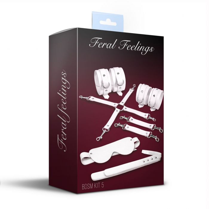 Набір Feral Feelings BDSM Kit 5 White, наручники, поножі, хрестовина, маска, падл