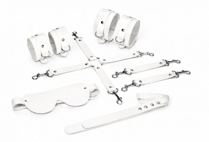 Набір Feral Feelings BDSM Kit 5 White, наручники, поножі, хрестовина, маска, падл