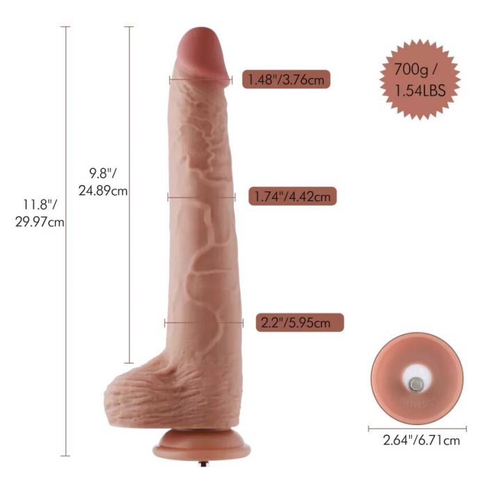 Фалоімітатор 11.8″ з вібрацією для секс-машин Hismith Silicone Dildo with Vibe, KlicLok, пульт ДК