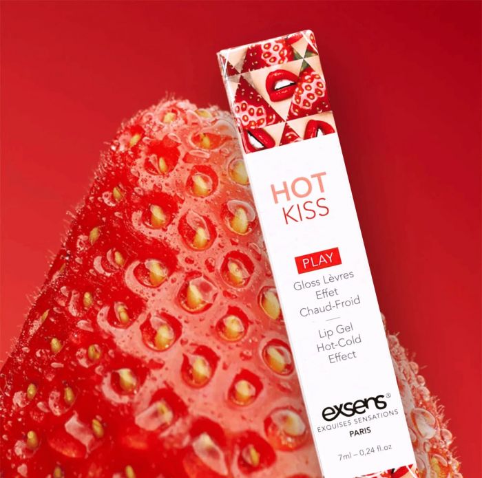 Стимулювальний блиск для губ EXSENS Strawberry Hot Kiss 7 мл, зігріває та охолоджує