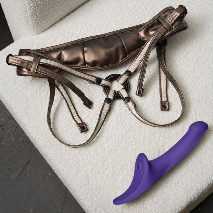 Вібронасадка для страпону з вакуумною стимуляцією Strap-On-Me Multi Orgasm Dildo M Purple