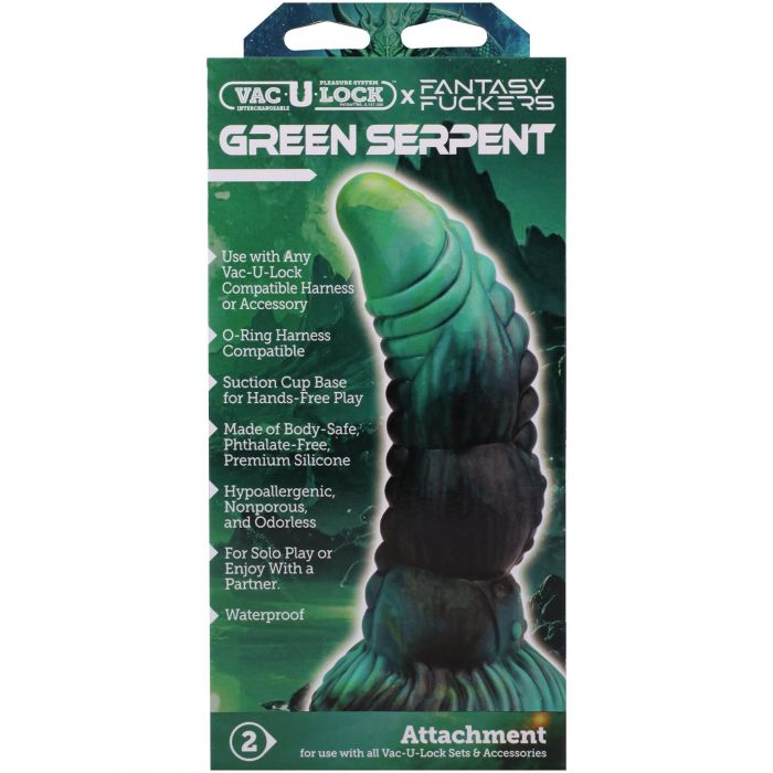 Фентезійний фалоімітатор Doc Johnson Vac-U-Lock x Fantasy Fuckers Green Serpent