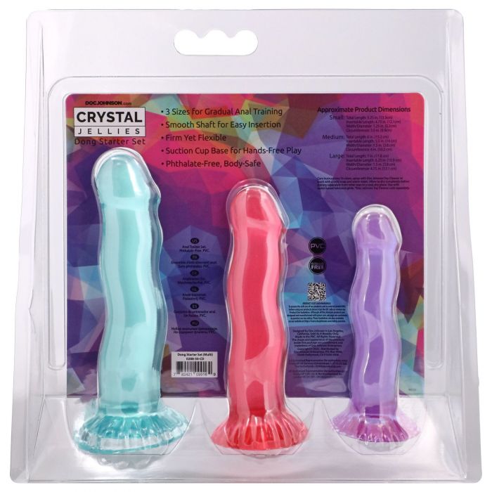 Набір фалоімітаторів Doc Johnson Crystal Jellies - Dong Starter Set - Purple, Pink, Green