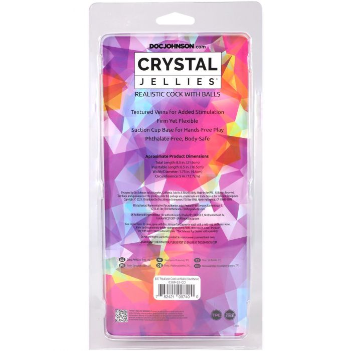 Фалоімітатор Doc Johnson Crystal Jellies - Realistic cock with balls 8.5 Inch - Rainbow