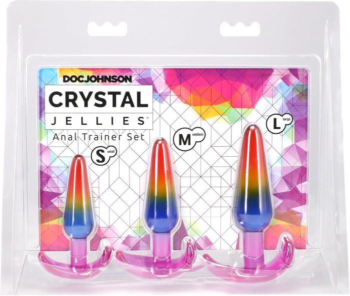 Набір анальних пробок Doc Johnson Crystal Jellies - Anal Trainer Set - Rainbow