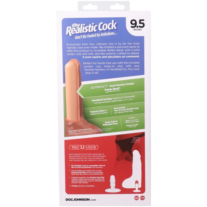 Фалоімітатор, що кінчає Doc Johnson The Realistic Cock ULTRASKYN - Squirting 9,5 Inch Vanilla