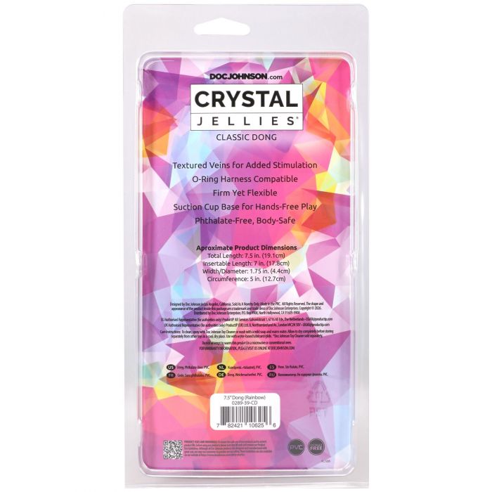 Фалоімітатор Doc Johnson Crystal Jellies - 7.5 Inch Classic Dong - Rainbow
