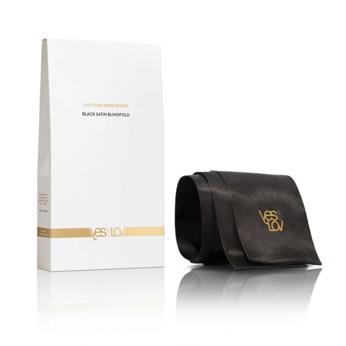 Сатинова пов’язка-стрічка на очі YESforLOV BLACK SATIN BLINDFOLD, підходить для зв’язування