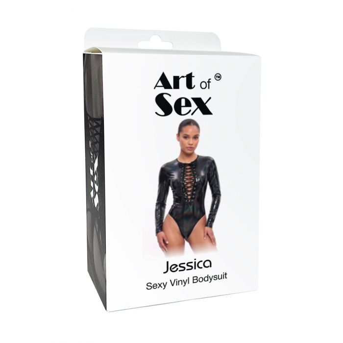Вінілове боді з рукавами Art of Sex - Jessica, з ефектом мокрого оксамиту, розмір L